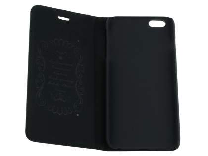 Genuine Textured Leather Wallet Case with Stand for iPhone 6s Plus/6 Plus - Classic Black