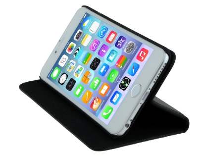 Genuine Textured Leather Wallet Case with Stand for iPhone 6s Plus/6 Plus - Classic Black