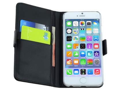 TS-CASE Genuine Textured Leather Wallet Case with Stand for iPhone 6s Plus/6 Plus - Classic Black
