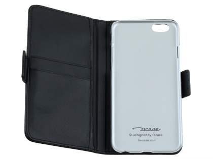 TS-CASE Genuine Textured Leather Wallet Case with Stand for iPhone 6s Plus/6 Plus - Classic Black