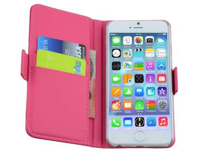 TS-CASE Genuine Textured Leather Wallet Case with Stand for iPhone 6s Plus/6 Plus - Pink