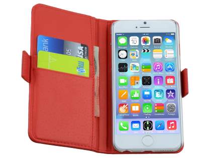TS-CASE Genuine Textured Leather Wallet Case with Stand for iPhone 6s Plus/6 Plus - Red