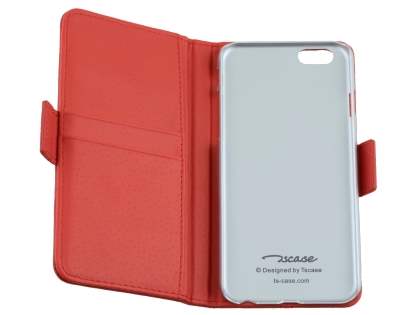 TS-CASE Genuine Textured Leather Wallet Case with Stand for iPhone 6s Plus/6 Plus - Red