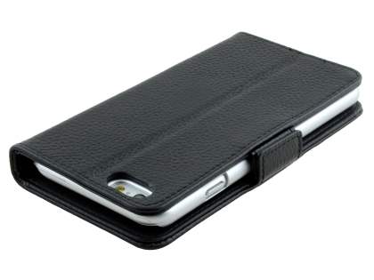 TS-CASE Genuine Textured Leather Wallet Case with Stand for iPhone 6s Plus/6 Plus - Classic Black