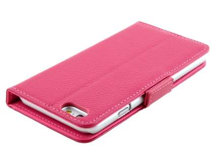 TS-CASE Genuine Textured Leather Wallet Case with Stand for iPhone 6s Plus/6 Plus - Pink