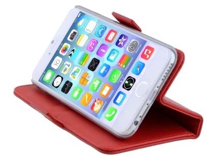 TS-CASE Genuine Textured Leather Wallet Case with Stand for iPhone 6s Plus/6 Plus - Red