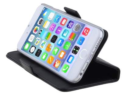 TS-CASE Genuine Textured Leather Wallet Case with Stand for iPhone 6s Plus/6 Plus - Classic Black
