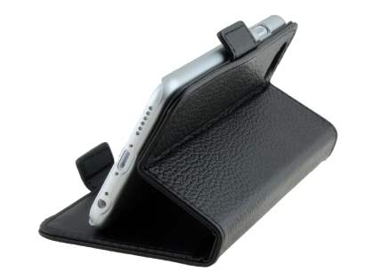 TS-CASE Genuine Textured Leather Wallet Case with Stand for iPhone 6s Plus/6 Plus - Classic Black