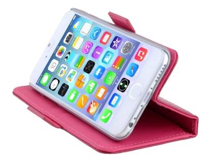 TS-CASE Genuine Textured Leather Wallet Case with Stand for iPhone 6s Plus/6 Plus - Pink