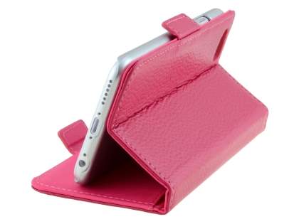 TS-CASE Genuine Textured Leather Wallet Case with Stand for iPhone 6s Plus/6 Plus - Pink