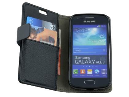 Synthetic Leather Wallet Case with Stand for Samsung Galaxy Ace 3 4G S7275T - Classic Black