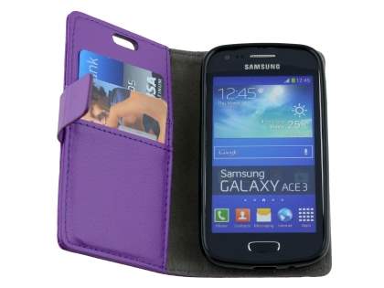 Samsung Galaxy Ace 3 4G S7275T Slim Synthetic Leather Wallet Case with Stand - Purple