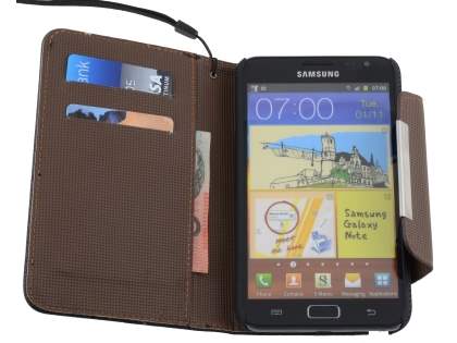 Stylish Synthetic Leather C Wallet Case with Strip for Samsung I9220 Galaxy Note - Classic Black/Brown