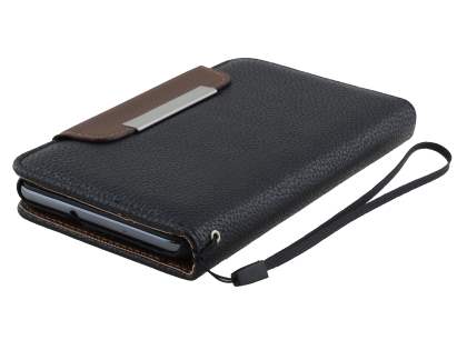 Stylish Synthetic Leather C Wallet Case with Strip for Samsung I9220 Galaxy Note - Classic Black/Brown