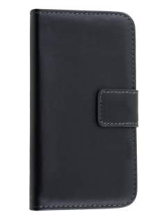 Nokia Lumia 530 Genuine Leather Wallet Case with Stand - Classic Black