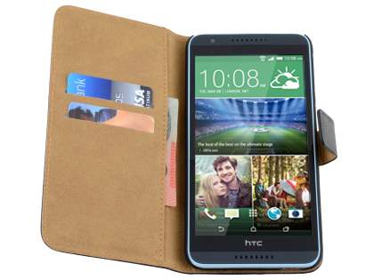 Genuine Leather Wallet Case with Stand for HTC Desire 820 - Classic Black