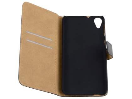 Genuine Leather Wallet Case with Stand for HTC Desire 820 - Classic Black
