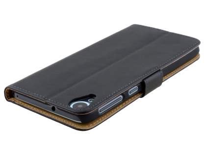 Genuine Leather Wallet Case with Stand for HTC Desire 820 - Classic Black