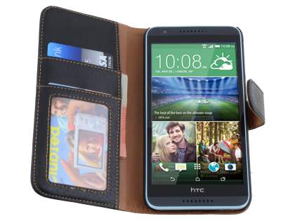 Synthetic Leather Wallet Case with Stand for HTC Desire 820 - Classic Black