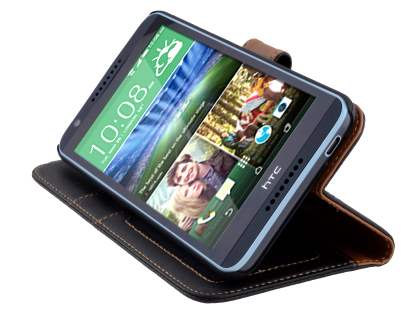 Synthetic Leather Wallet Case with Stand for HTC Desire 820 - Classic Black