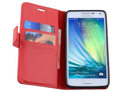Slim Synthetic Leather Wallet Case with Stand for Samsung Galaxy A5 (2014) - Red