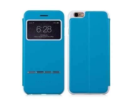 Momax Flip View Case for iPhone 6s/6 - Sky Blue Leather Wallet Case