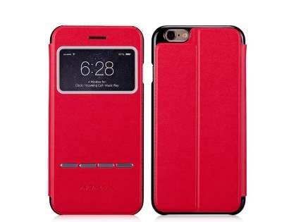 Momax Flip View Case for iPhone 6s/6 - Coral Leather Wallet Case
