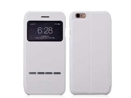 Momax Flip View Case for iPhone 6s/6 - Pearl White Leather Wallet Case