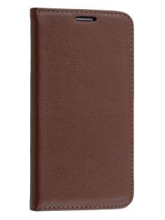 Slim Genuine Textured Leather Wallet Case with Stand for Samsung Galaxy S6 - Dark Brown