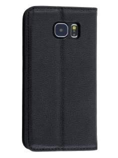 Slim Genuine Textured Leather Wallet Case with Stand for Samsung Galaxy S6 - Classic Black Slim Genuine Textured Leather Wallet Case with Stand for Samsung Galaxy S6 - Classic Black