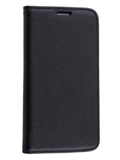 Slim Genuine Textured Leather Wallet Case with Stand for Samsung Galaxy S6 - Classic Black