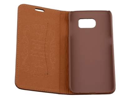 Slim Genuine Textured Leather Wallet Case with Stand for Samsung Galaxy S6 - Dark Brown