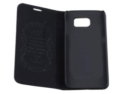 Slim Genuine Textured Leather Wallet Case with Stand for Samsung Galaxy S6 - Classic Black