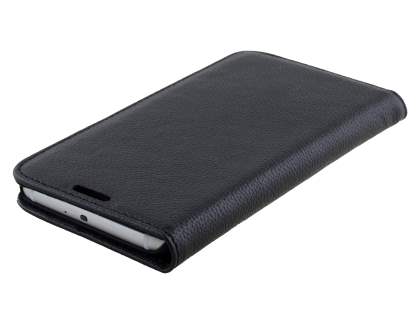 Slim Genuine Textured Leather Wallet Case with Stand for Samsung Galaxy S6 - Classic Black