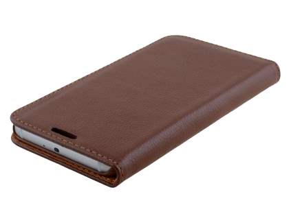 Slim Genuine Textured Leather Wallet Case with Stand for Samsung Galaxy S6 - Dark Brown