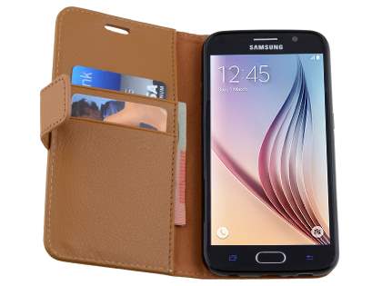 Slim Synthetic Leather Wallet Case with Stand for Samsung Galaxy S6 - Brown