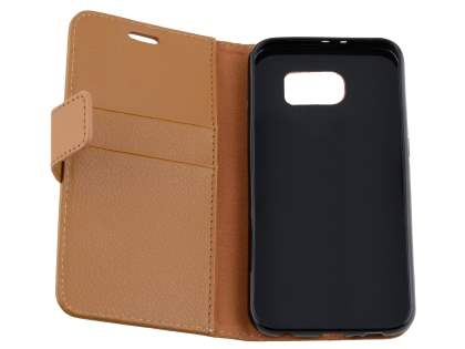 Slim Synthetic Leather Wallet Case with Stand for Samsung Galaxy S6 - Brown