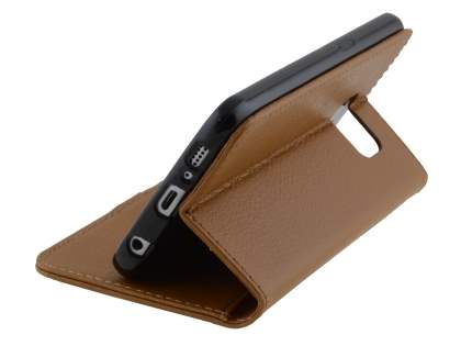 Slim Synthetic Leather Wallet Case with Stand for Samsung Galaxy S6 - Brown