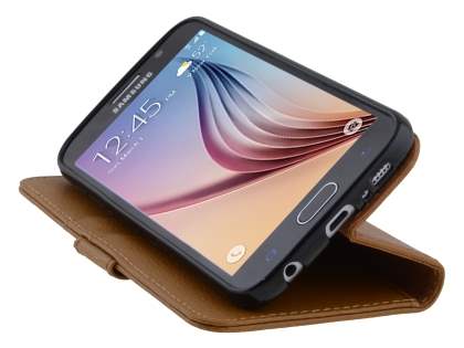 Slim Synthetic Leather Wallet Case with Stand for Samsung Galaxy S6 - Brown