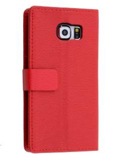 Slim Synthetic Leather Wallet Case with Stand for Samsung Galaxy S6 Edge - Red Leather Wallet Case