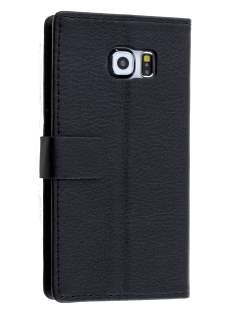 Slim Synthetic Leather Wallet Case with Stand for Samsung Galaxy S6 Edge - Classic Black Leather Wallet Case