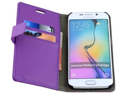 Slim Synthetic Leather Wallet Case with Stand for Samsung Galaxy S6 Edge - Purple