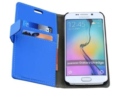 Slim Synthetic Leather Wallet Case with Stand for Samsung Galaxy S6 Edge - Blue
