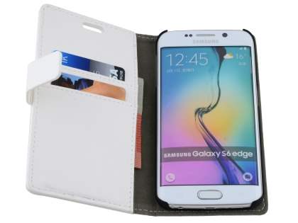 Slim Synthetic Leather Wallet Case with Stand for Samsung Galaxy S6 Edge - Pearl White