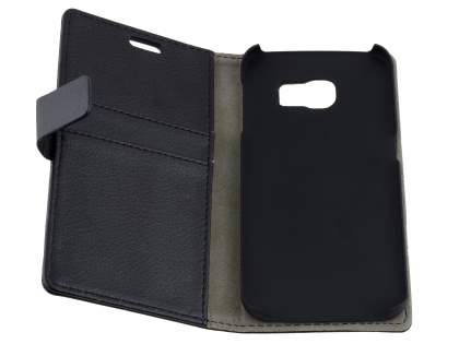 Slim Synthetic Leather Wallet Case with Stand for Samsung Galaxy S6 Edge - Classic Black