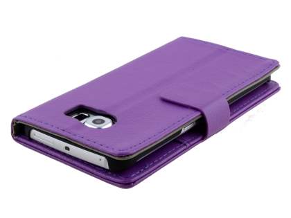 Slim Synthetic Leather Wallet Case with Stand for Samsung Galaxy S6 Edge - Purple