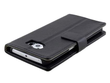 Slim Synthetic Leather Wallet Case with Stand for Samsung Galaxy S6 Edge - Classic Black