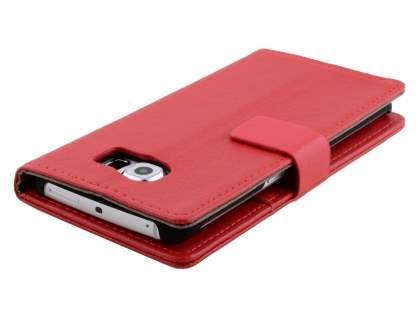 Slim Synthetic Leather Wallet Case with Stand for Samsung Galaxy S6 Edge - Red