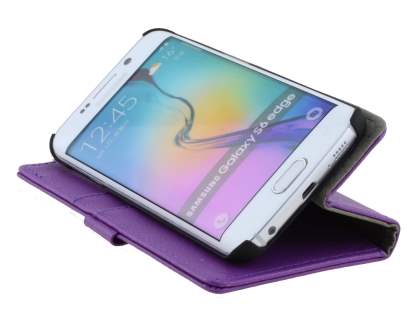 Slim Synthetic Leather Wallet Case with Stand for Samsung Galaxy S6 Edge - Purple