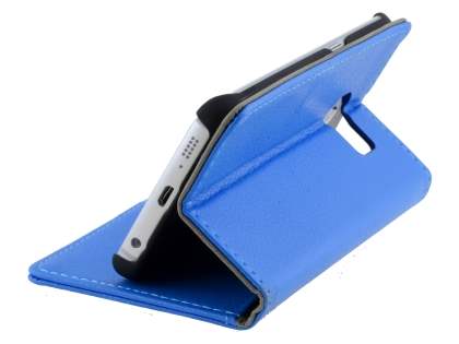 Slim Synthetic Leather Wallet Case with Stand for Samsung Galaxy S6 Edge - Blue